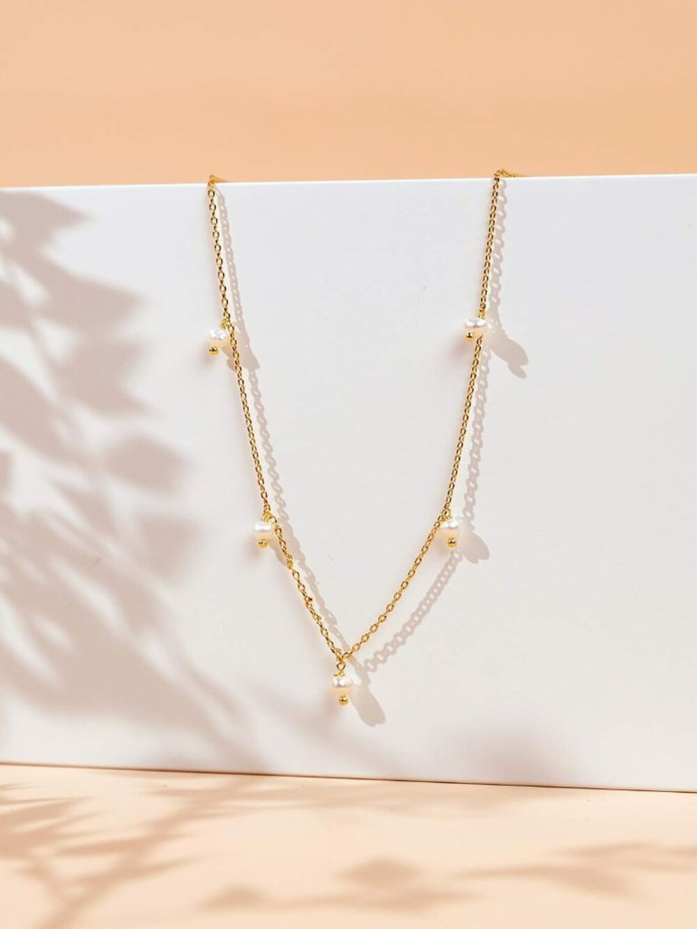 14K Gold Plated Station Necklace - Simulated Diamond Layering Necklaces - Womens - Picture 4 of 5